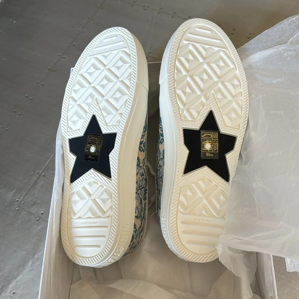 Christian Dior walk’n’Dior sneaker trainer flat blue canard gold metallic sz 39
